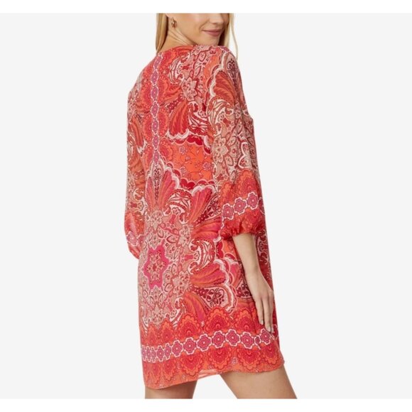 Vince Camuto Chiffon Tie-Neck Balloon Sleeve Paisley Casual Boho Mini Dress 4 S - Picture 7 of 16